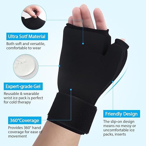 Miniatura 3 de NEWGO Guantes de hielo de mano para artritis de dedos, guantes fríos de gel para muñeca, terapia fría y caliente para tendinitis, túnel carpiano