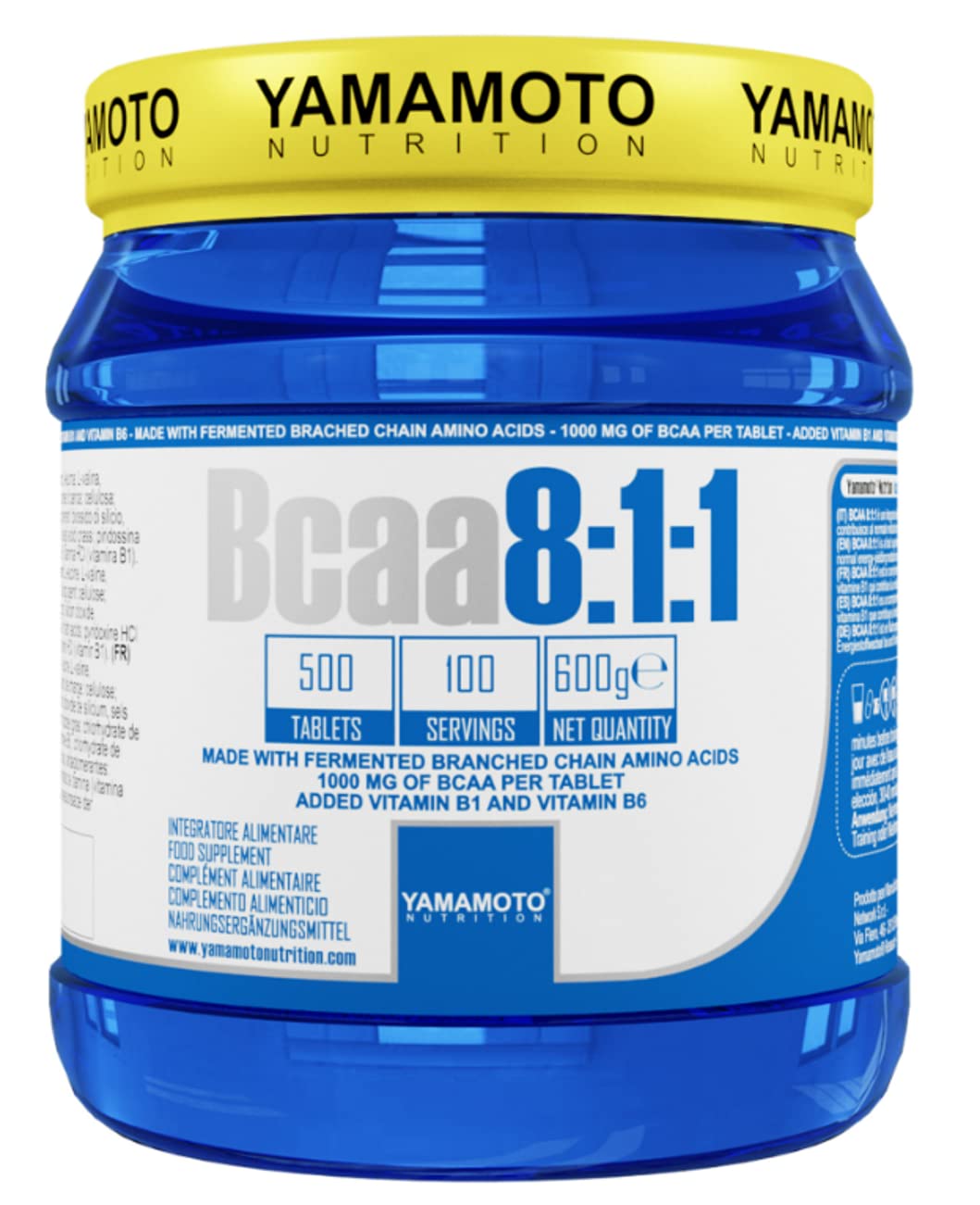 Yamamotò Bcaa 8:1:1 500 compresse + vitamina B1 e B6 - aminoacidi ramificati 811. Senza Glutine, Senza Lattosio