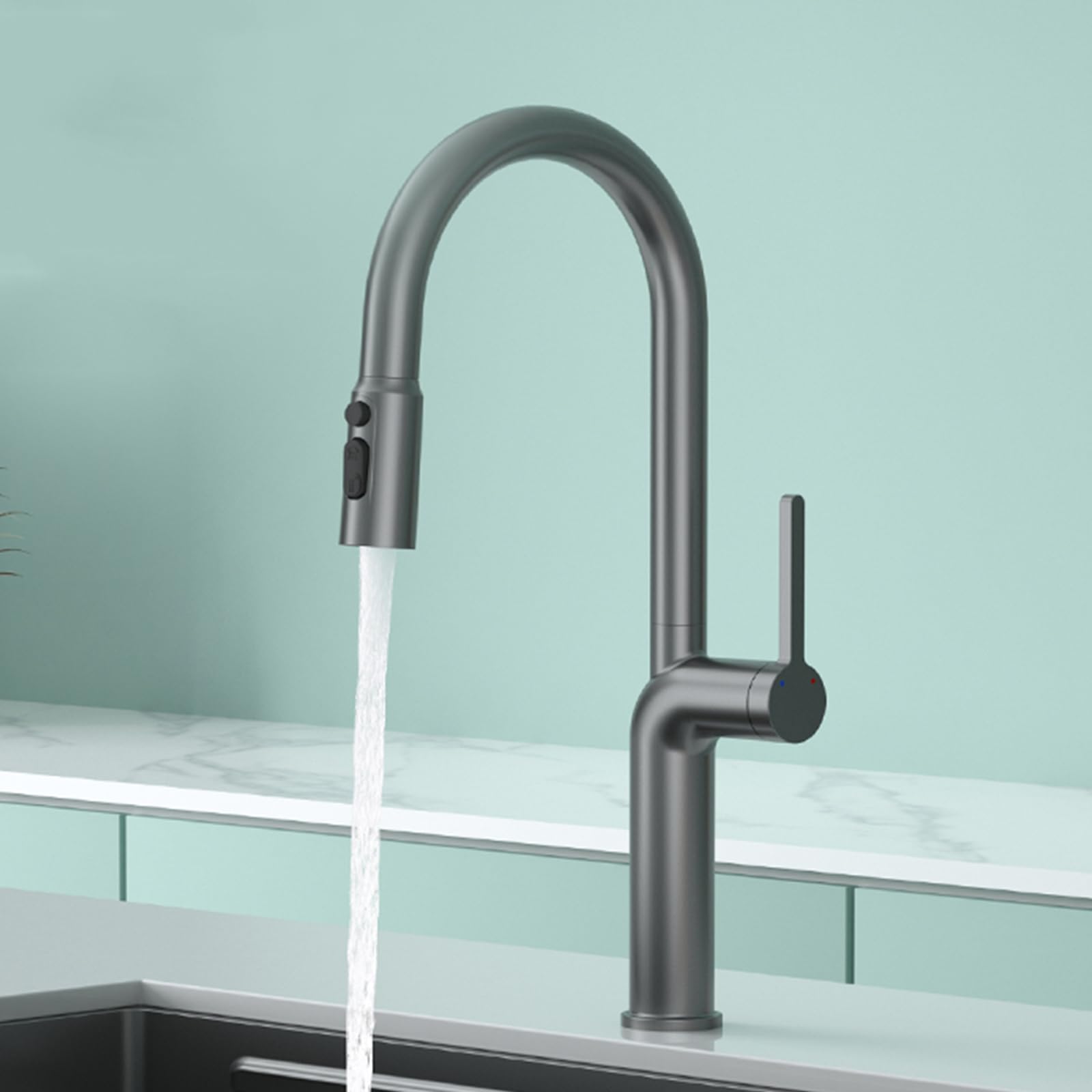 Zqfhsx Grey Pull Out Kitchen Sink Faucet Single Hole Brass Mixer 3 Modes Swivel Spout Modern Design Durable And Stylish Perfect For Home Use