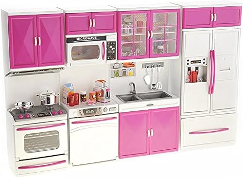 PowerTRC My Modern Kitchen 32 Kit completo de lujo  Funciona con pilas  Juego de cocina de muñeca de juguete con luces, sonidos, perfecto para usar