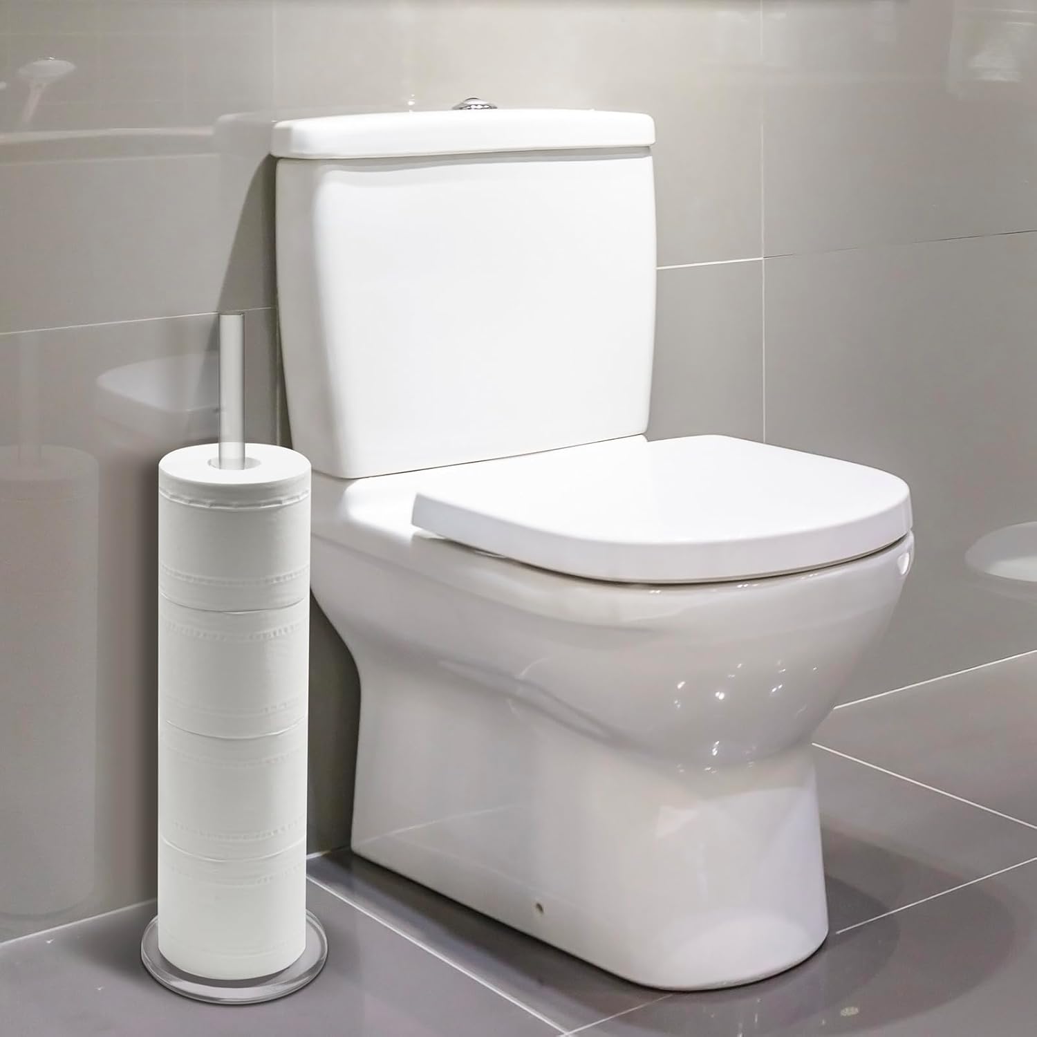 MyGift Freestanding Toilet Paper Holder Stand - Bathroom Toilet Paper Storage with Floor Standing Roll Dispenser