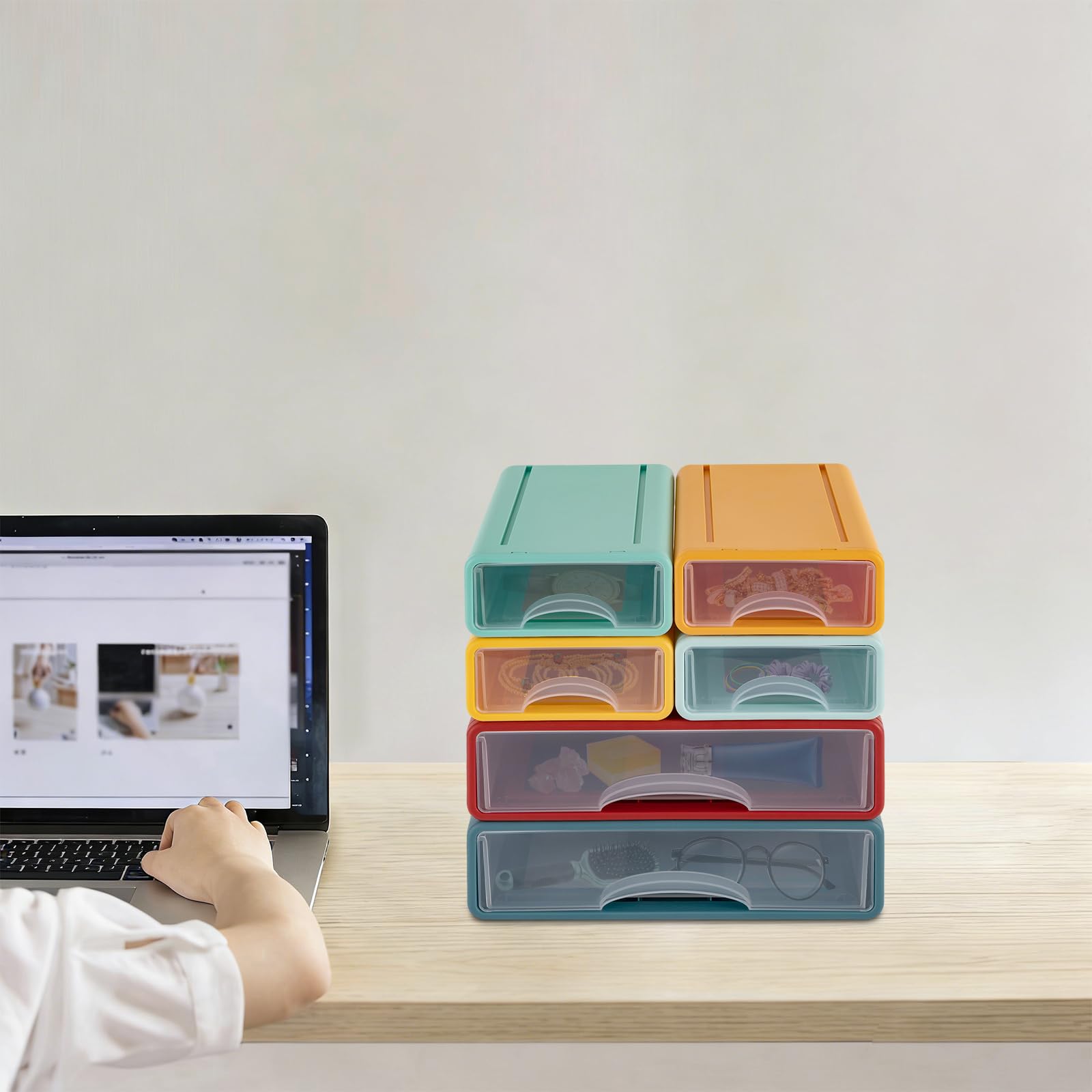 Organizer da scrivania con 6 cassetti, impilabile, in plastica, per casa, ufficio, 34 x 25 x 33 cm