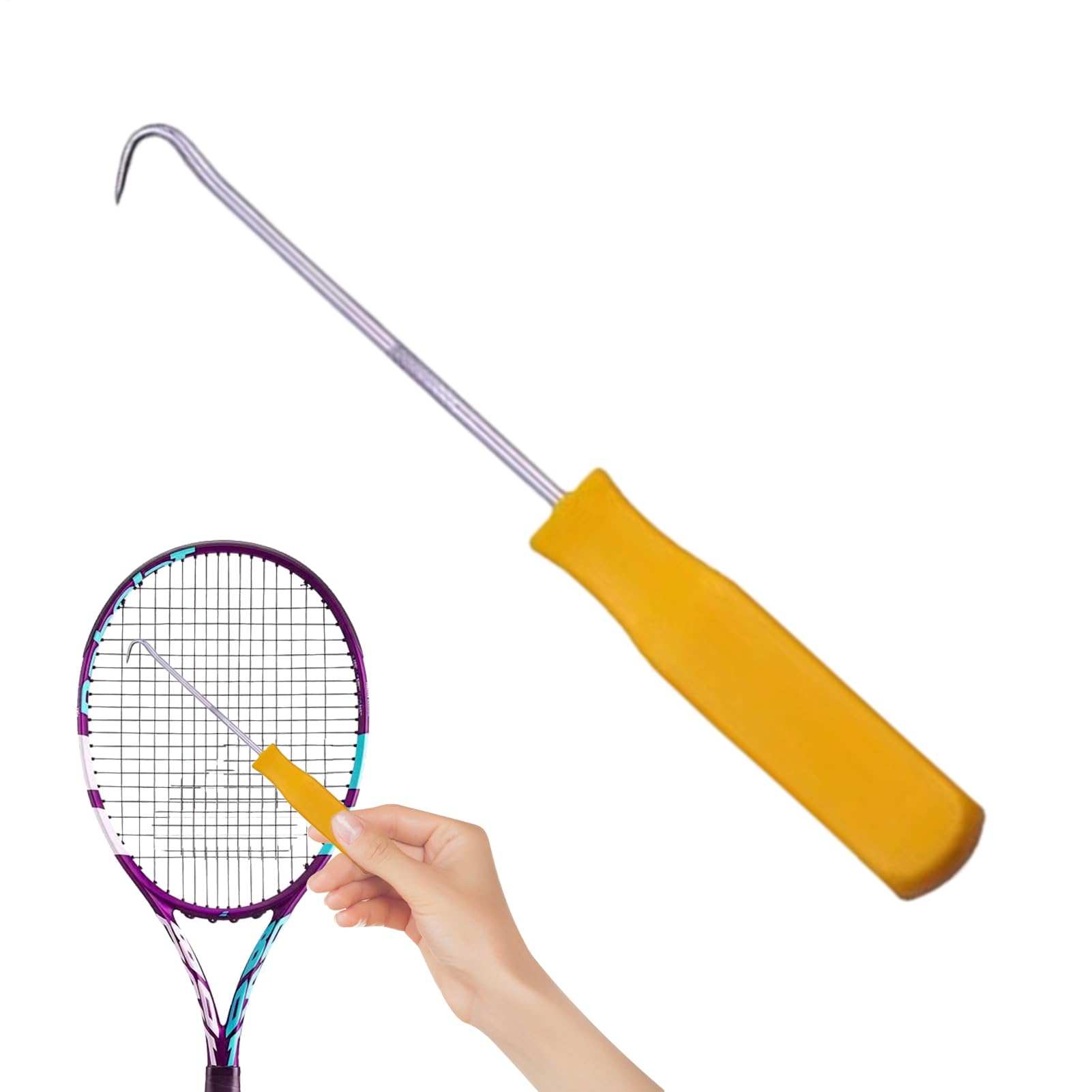 Kit de Encordar Raquetas de Tenis: Gancho para Enhebrar, Extractor de Punzón Recto, Duradero, Agarre de Precisión