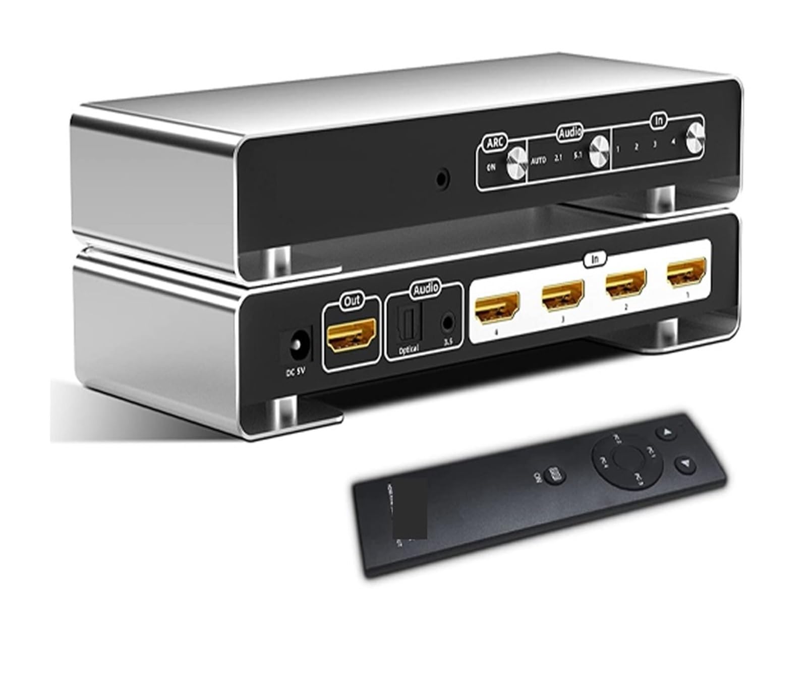 Commutateur 4x1 4K@60Hz Commutateur 4 Entrées 1 Sortie avec Convertisseur Audio Optique 5.1 3.5mm for Amplificateur D'ordinateur Portable PS5 Xbox TV