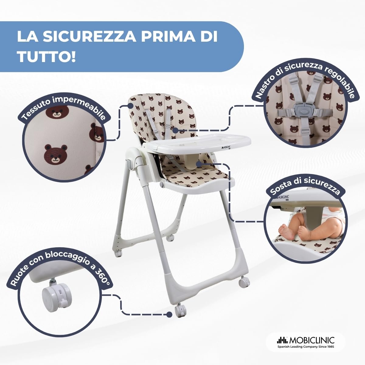 Mobiclinic® kids, Seggiolone per bambini, Evolutiva, Pieghevole, Trasformabile in, Simba, Imbracatura a 5 punti, Ruote con freno, Doppio vassoio estraibile, Tessuto lavabile, Regolabile