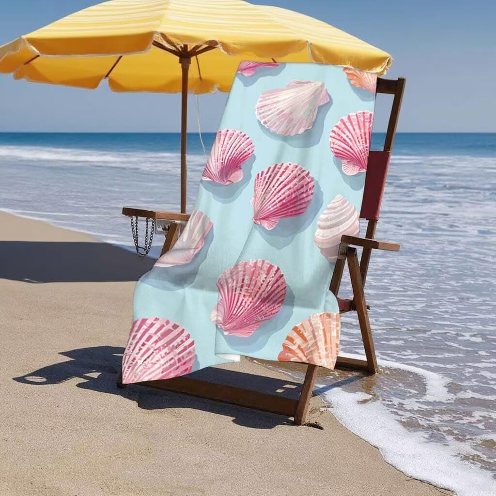 Toalla de Playa Grande 220x100cm/35x70cm, Juego de 2 Toalla Microfibra XXL de Antiarena, Toallas Playa Suave Ligera, Absorbente Secado Rápido, Beach Towel Viaje, Regalo Mujer Hombre (Caparazón) G-52