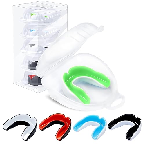 MENOLY Paquete de 5 protectores bucales para niños y jóvenes, sin BPA, para niños y niñas, con funda portátil, protector bucal para boxeo,