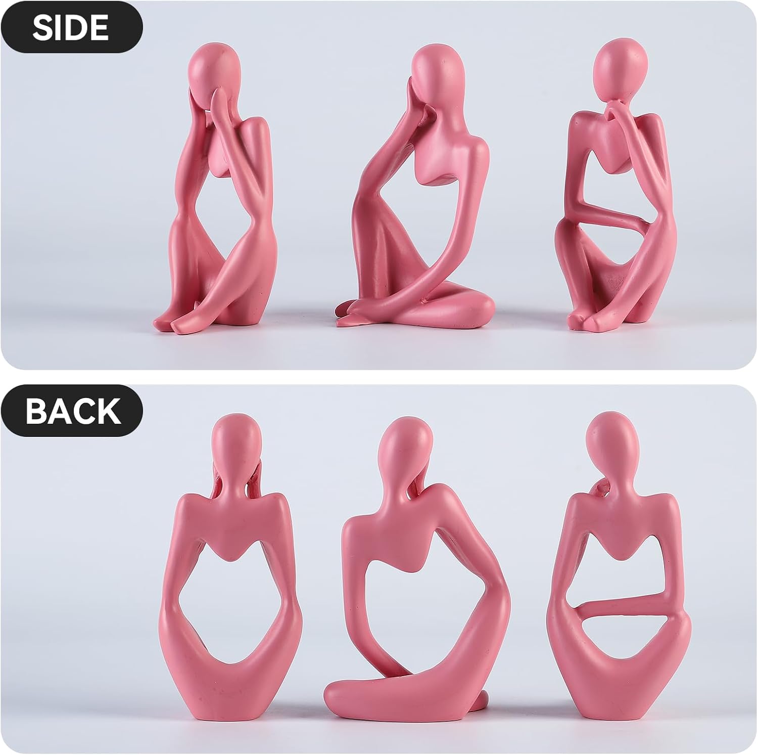 BrownLove 3pcs Pink Human Body Abstract Art Decoration, Modern Art Resin Statue Room Office Shelf Bookcase Decoration - Image 6
