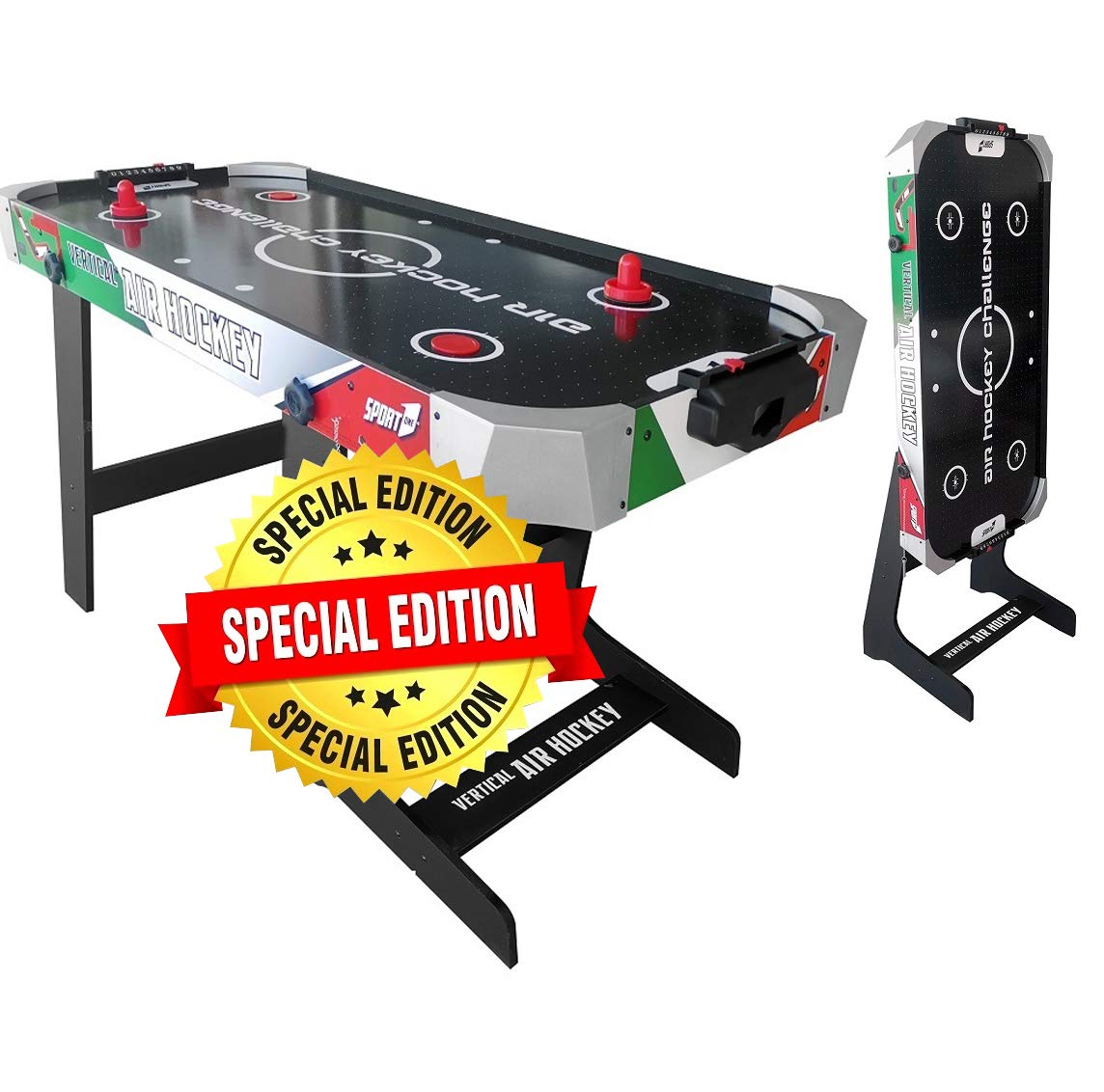Tavolo Air Hockey Vertical Italy Salvaspazio con Ventola ed Accessori - Cm. 121 X 61 X 77 - Special Edition