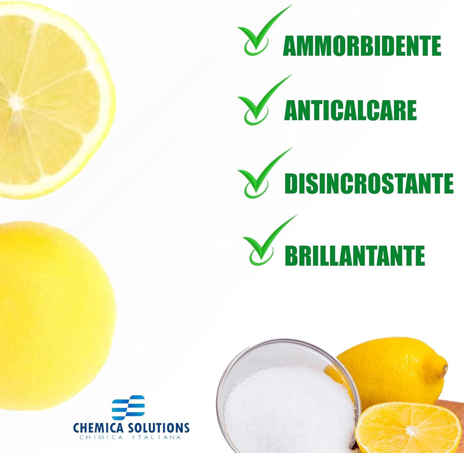 Chemica Solutions - Acido Citrico 5kg, Ammorbidente, Anticalcare + 5kg Percarbonato di sodio Sbiancante, Igienizzante per Lavatrice e Pulizie della casa Boundle 2 barattoli 5 kg