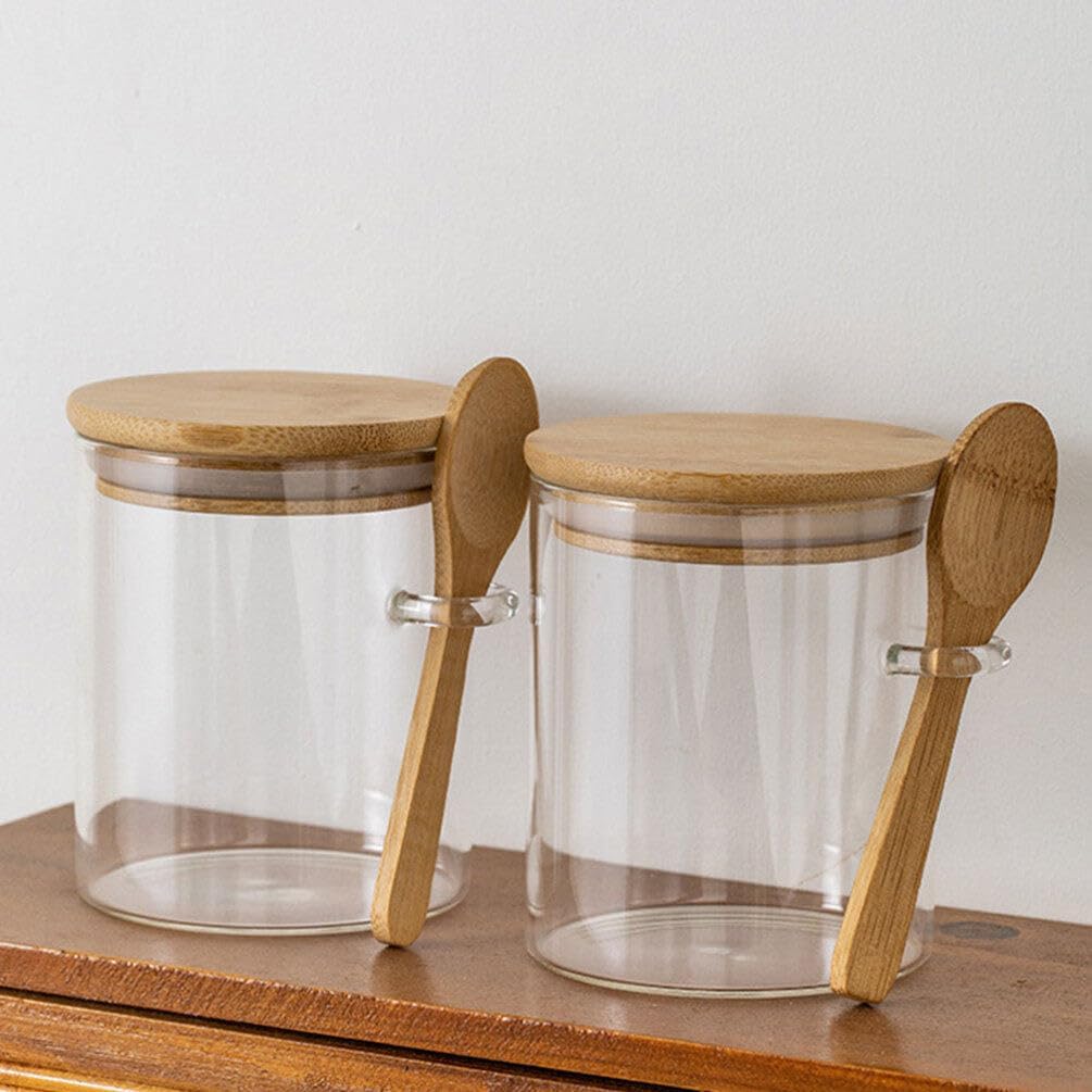 Luxshiny 2 Tarros De Vidrio Heréticos Con Tapas De Babú, Cucharas