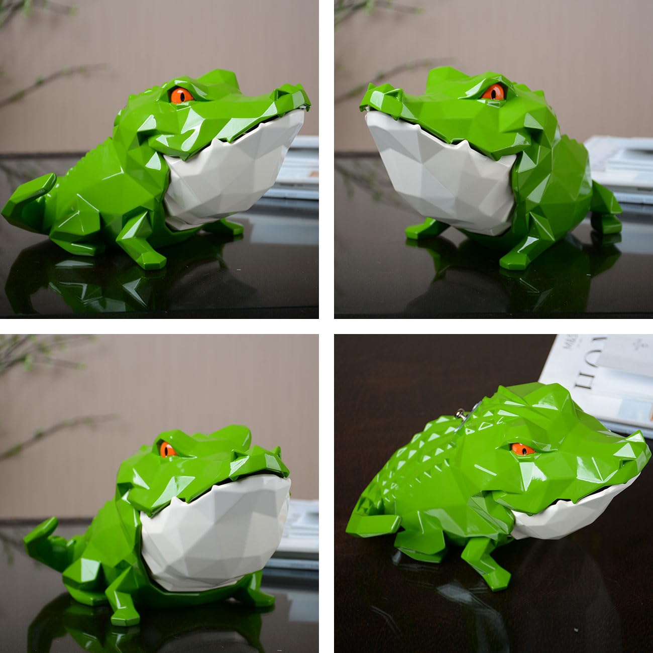 HAUCOZE Cuenco Caramelo Cerrable Llaves Tarro de Galletas, Cocodrillo Escultura Estatua Moderna Decoración Hogar Regalo para Estantería Mesa Escritorio 24cm