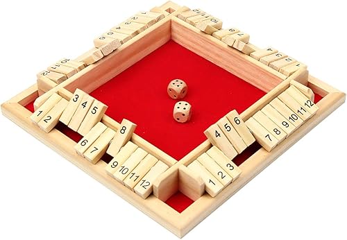 bouti1583 Juego de madera Shut The Box, juego clásico de madera con 12 números, con dados, color verde para adultos y niños