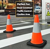 Vista 3 de (5 Conos) BESEA 18" Pulgadas Conos de PVC Naranja Conos de Seguridad de Tráfico Base Negra Construcción Carretera Cono de Estacionamiento con Collar