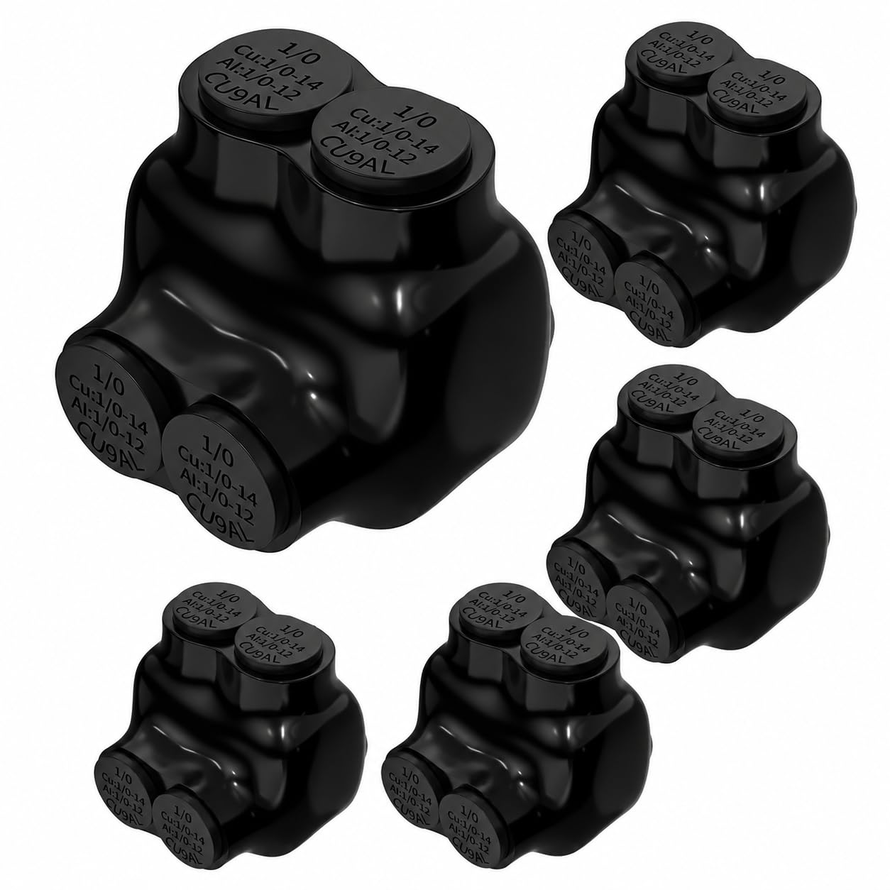 2 Port 1/0-14AWG Insulated Multi Tap Connector, AL/CU Single-Sided Entry Wire Connectors, 600V UL Listed Aluminum to Copper Wire Connectors with Pre-Filled Oxide Inhibitor, Wire Splice Connector 5PCS