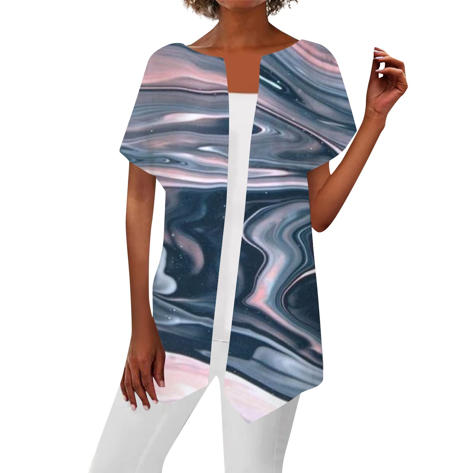 Short Sleeve Cardigans for Women Lightweight Open Front Floral Print Kimono Tops Casual Loose Beach Cover Ups