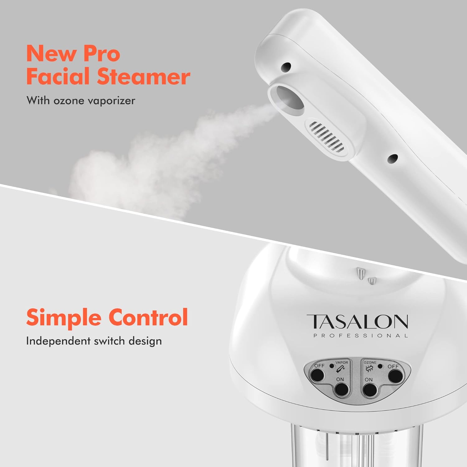 TASALON Facial Steamer on Wheels - Face Steamer for Professional Skin Rejuvenation, Facial Steamer Kit for Home, Spa, Clinic - Warm Mist, Ozone Face Humidifier - Pore Opener and Skin Cleanser-White : Beauty & Personal Care