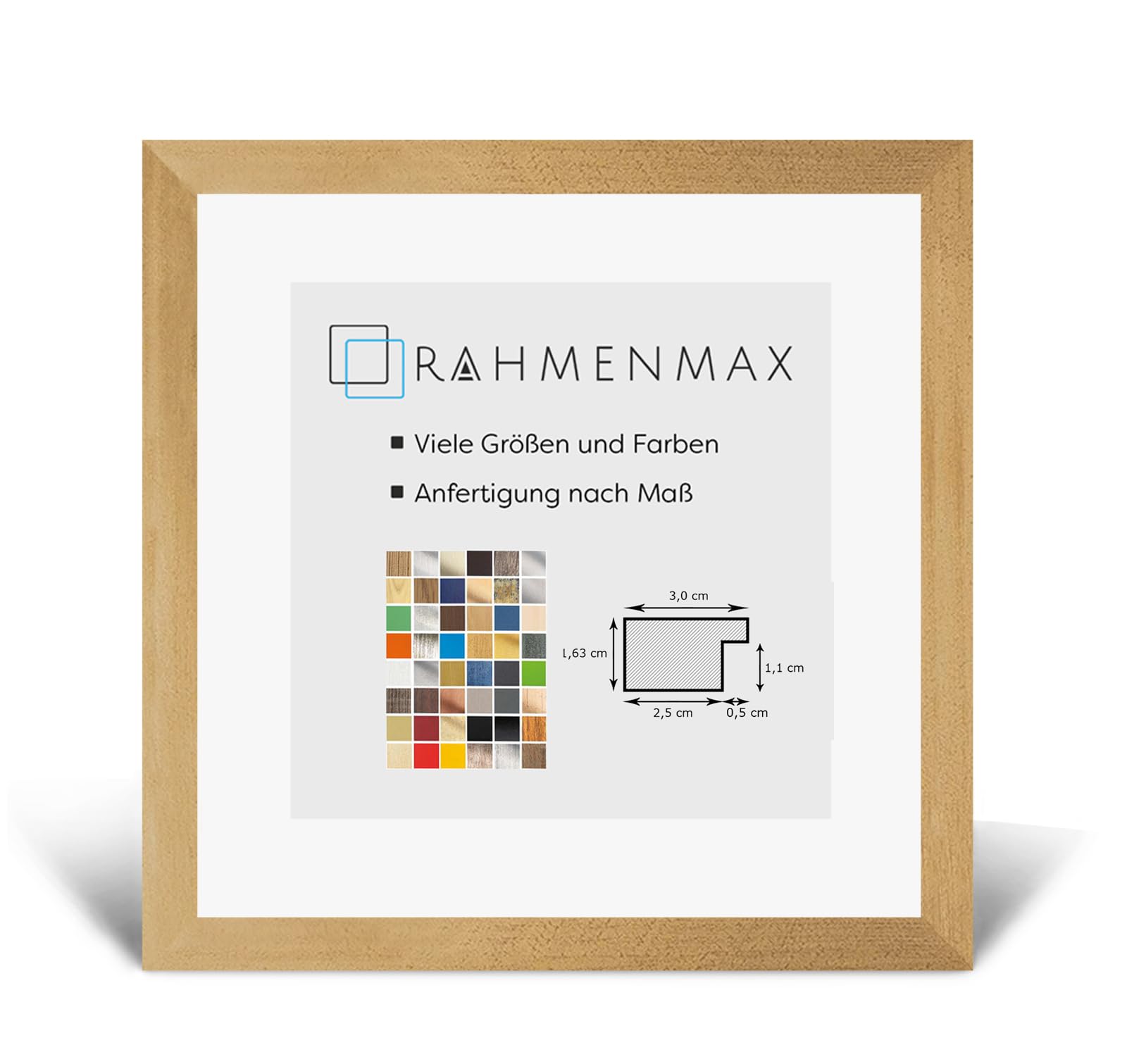 Cadre photo en bois RahmenMax Morena 60x60 cm sur mesure doré pour puzzle