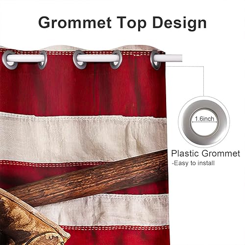 Miniatura 3 de Cortinas opacas de 42 x 63 pulgadas, cortinas de oscurecimiento con ojales superiores (2 paneles) para habitación, bandera estadounidense de béisbol