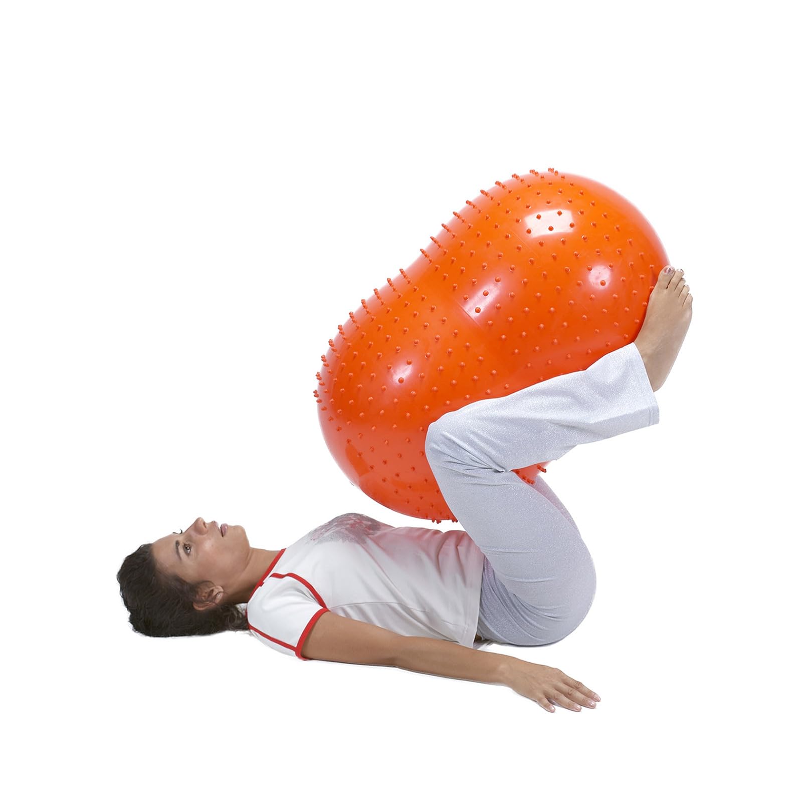 GYMNIC Sens'o'Roll Doppelball max. Ø 50 cm/L 80 cm orange für Physiotherapie und Rehabilitation mit massierenden Noppen, ideal für Gleichgewicht, Beweglichkeit und Tastsinn