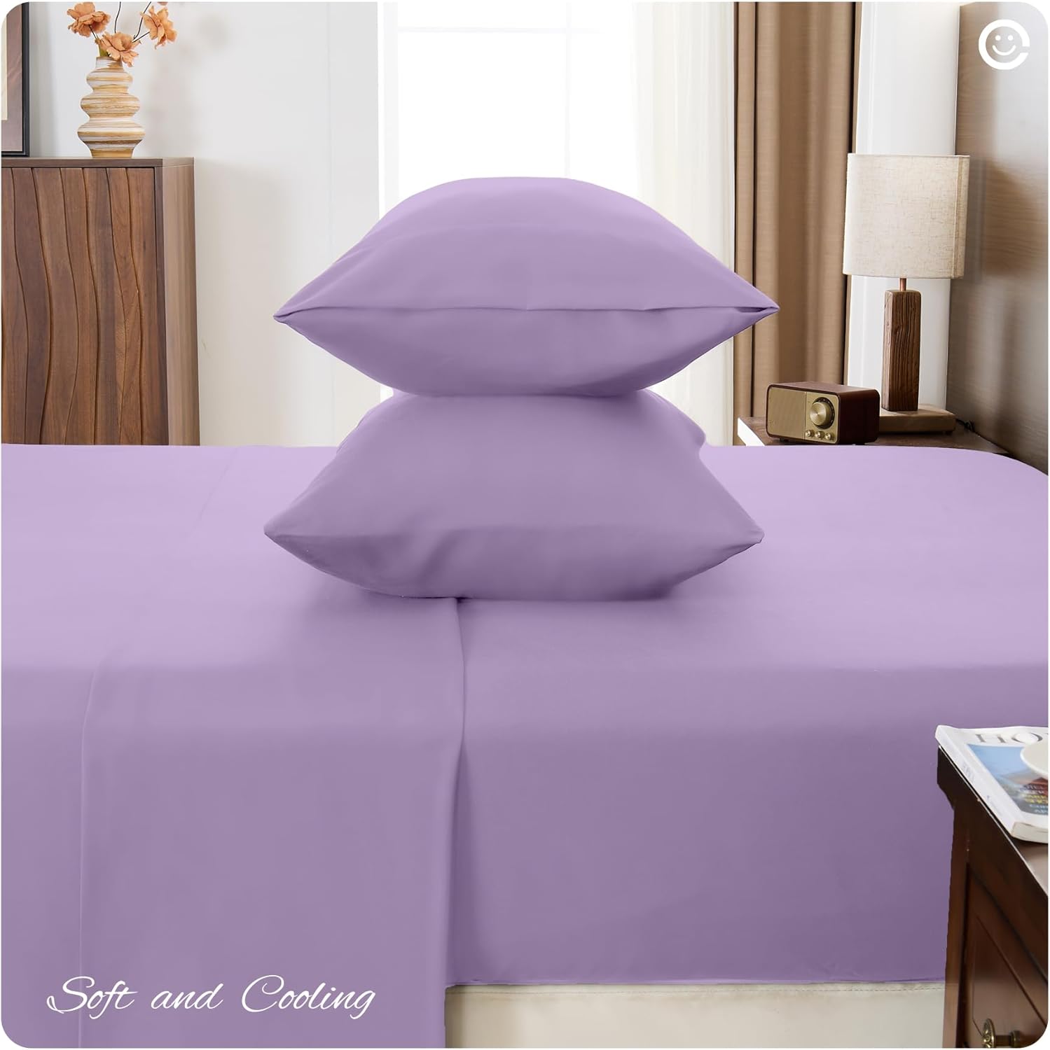 Loyalberry Cal King Size 4 Pieces Sheets Set - Deep pocket to 16''- Soft Comfy Breathable & Cooling Bed Sheet Set - Hotel Luxury Bedding-Easy Care Microfiber Bedding Set (Light purple,California King)