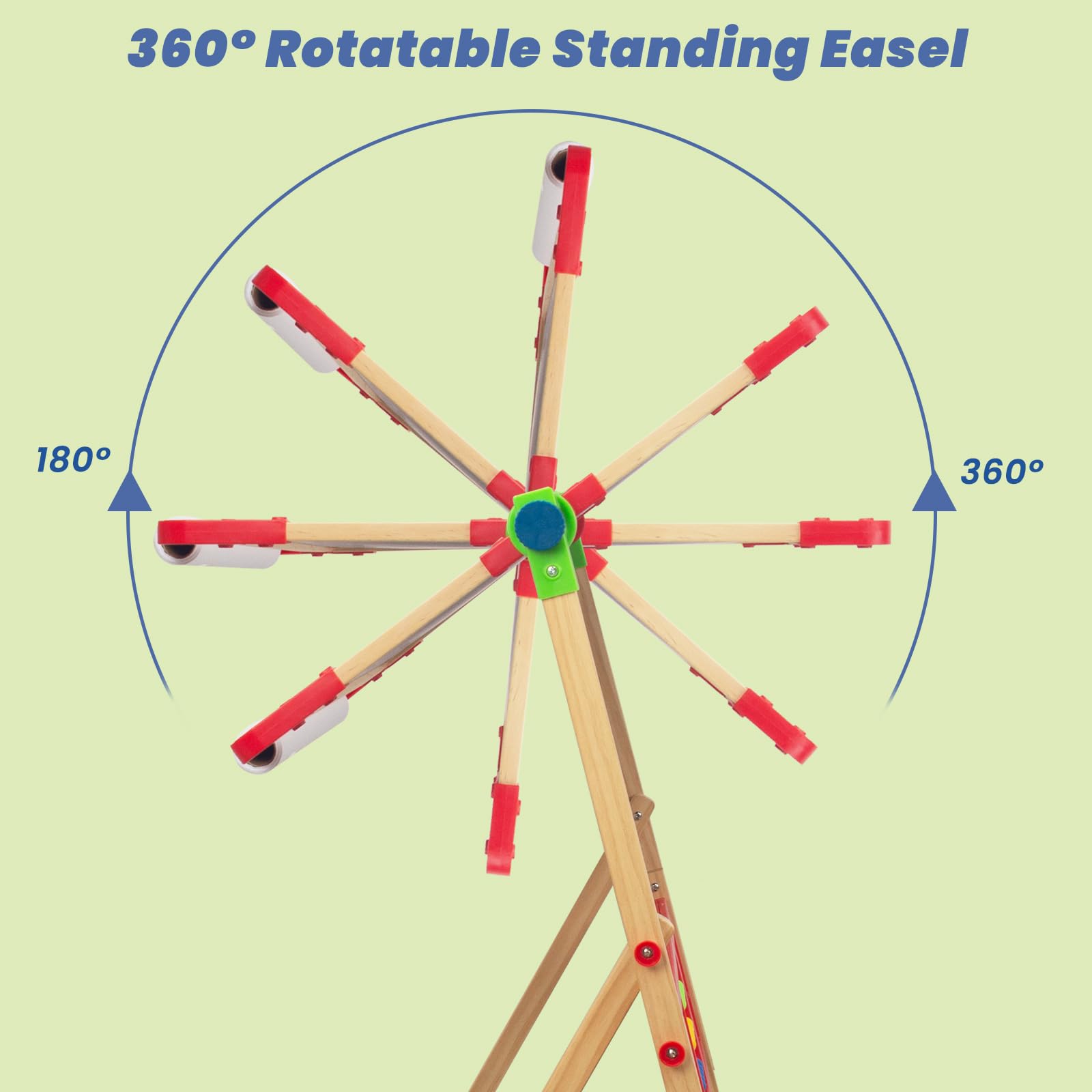 WoodenFun Kinder Kunst Staffelei Verstellbar mit Magnet, Doppelseitige Tafel mit löschbarer Magnettafel Hölzerne Tafel Holz für Kinder Standtafel 10-teiliges Set (Rot)