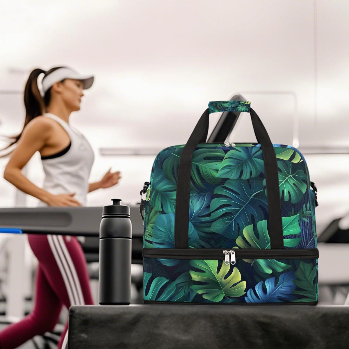 Borsone estivo da viaggio pieghevole con foglie di palma tropicale, borsa da palestra espandibile con scomparto per scarpe, borsa da weekender di grande capacità, borsa da viaggio per sport, viaggi