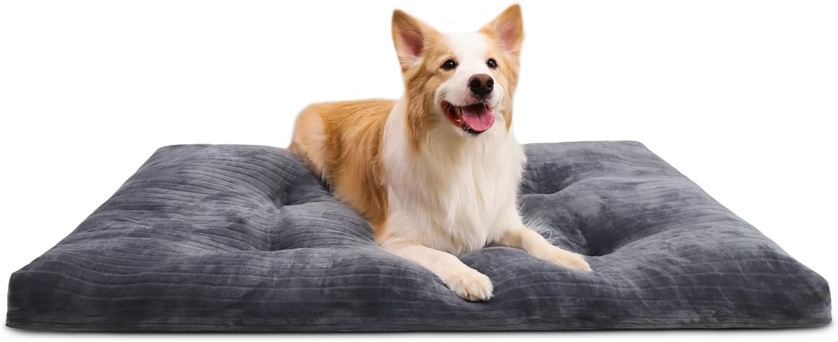 Dog Crate Bed Washable Dog Beds for Large Dogs Deluxe Thick Flannel Fluffy Comfy Kennel Pad Anti-Slip & Anti-Scratch Pet Sleeping Mat, 35 x 23 Inch, Gray