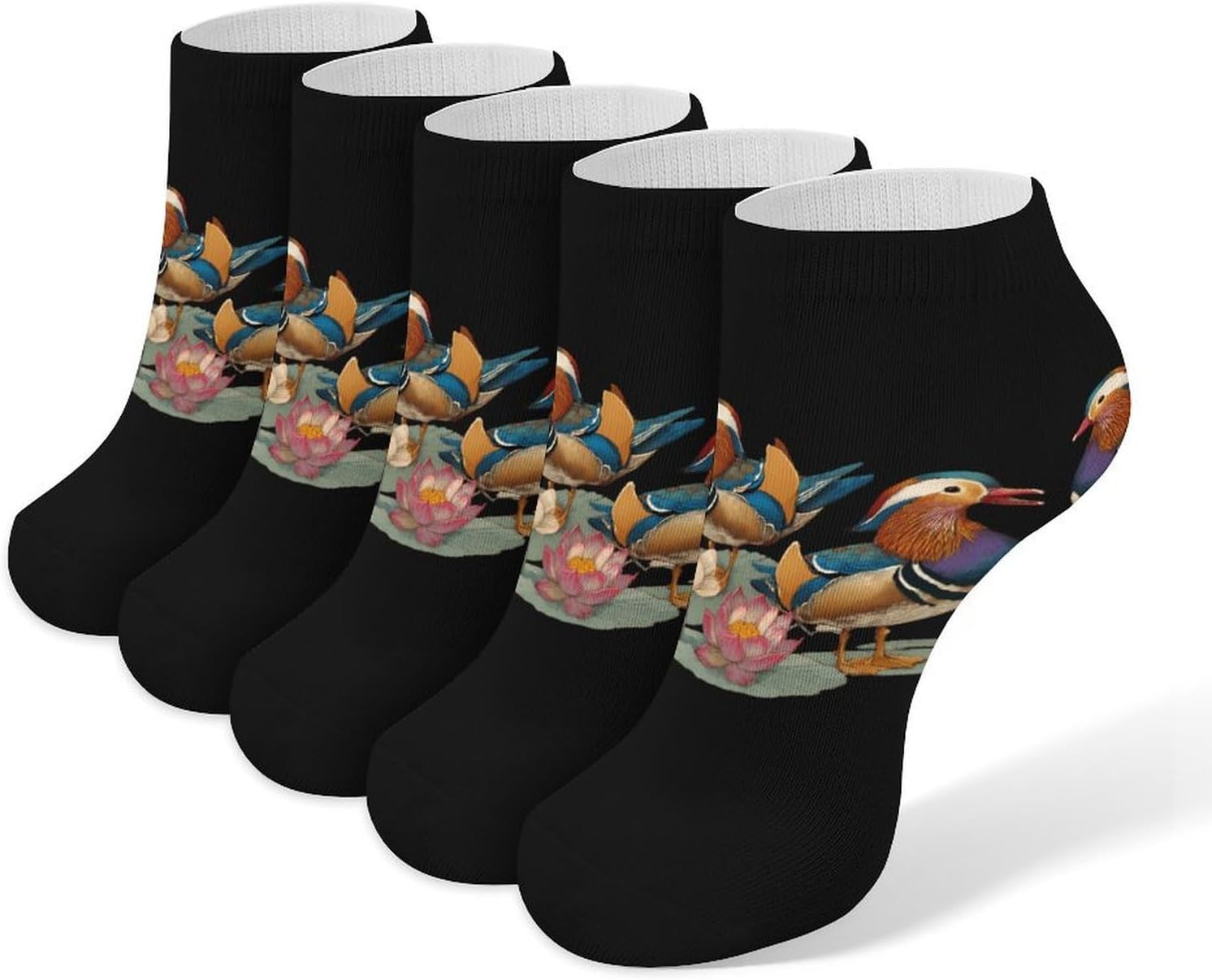 Lotuses Mandarin Ducks Socks for Men Women 5 Pairs Ankle Socks