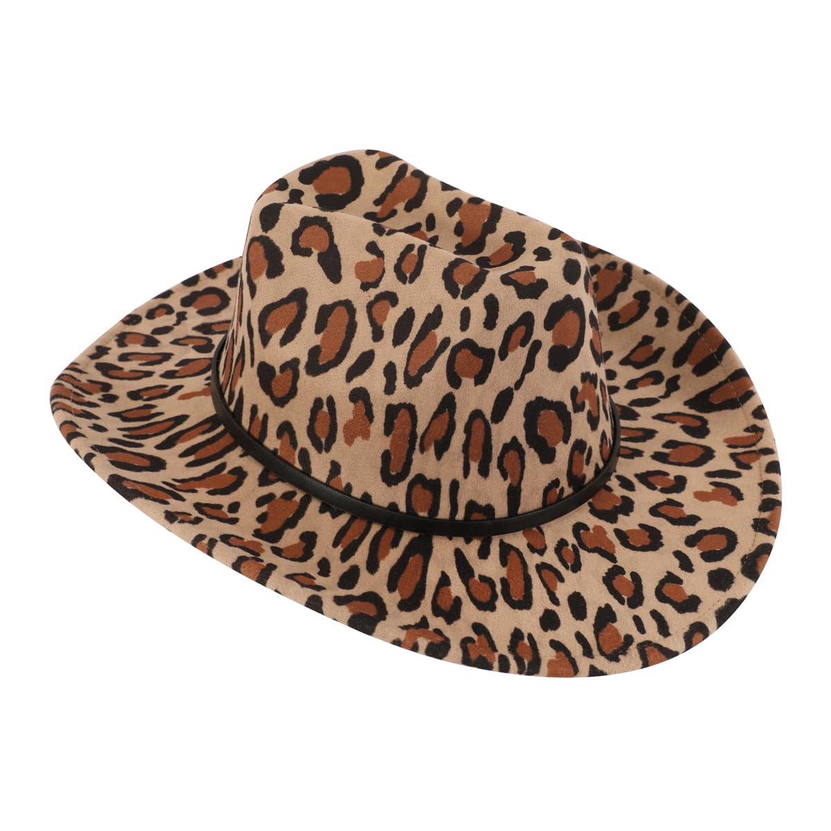 Women's Classic Fedora Cowboy Hat Animal Leopard Print - Western Cowgirl with Leather Band (US, Alpha, One Size, Brown)