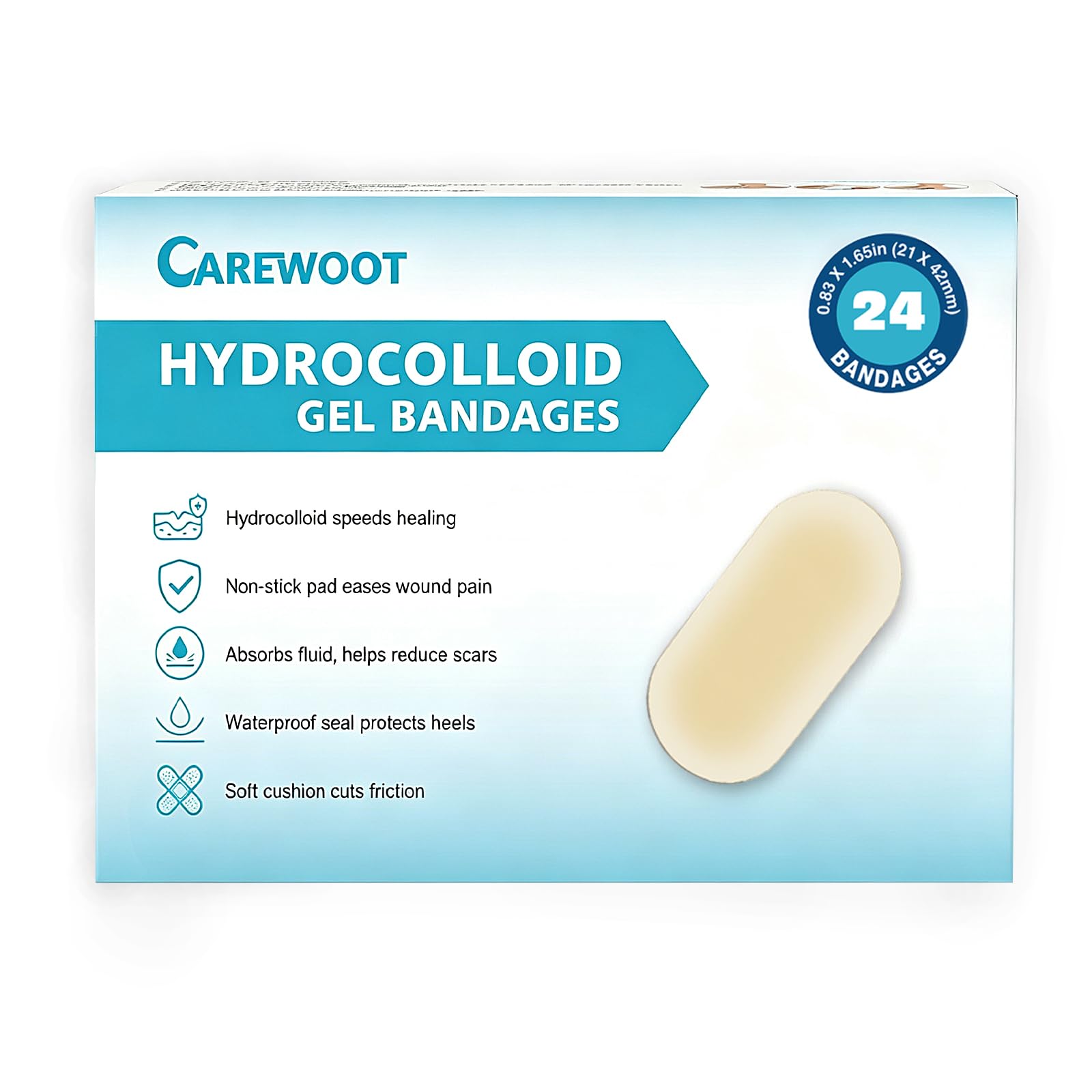 CAREWOOT 24 Pack Advanced Hydrocolloid Gel Bandages of Cushioning Coverage