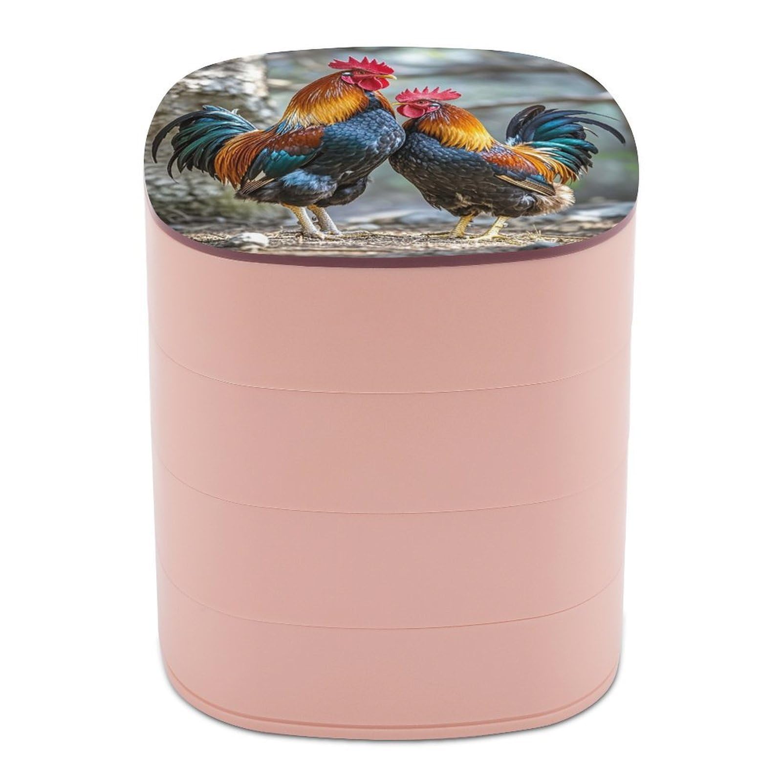 LZQPOEAS Chicken Under The Tree Jewelry Box with Mirror 4-Layer Rotating Travel Jewelry Case Small Jewelry Organizer Portable Jewelry Storage Box Rings Stud Necklaces Earring Holder for Women