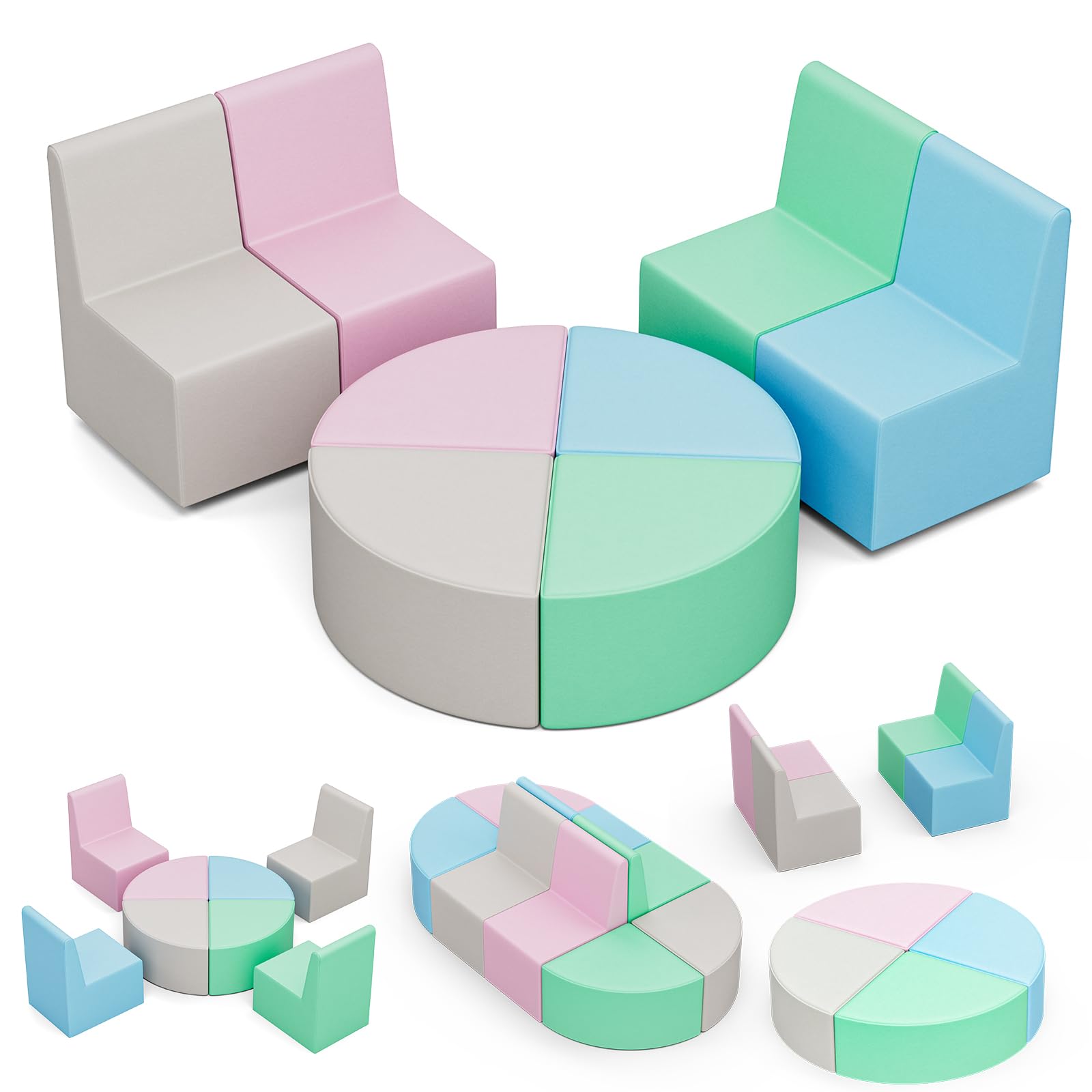 UMOMO MX-01 8 PCS Kids Sofa Set, Daycares Chairs for Toddlers Activities, Colorful Modular Flexible Seating Set for Home Preschool Playroom