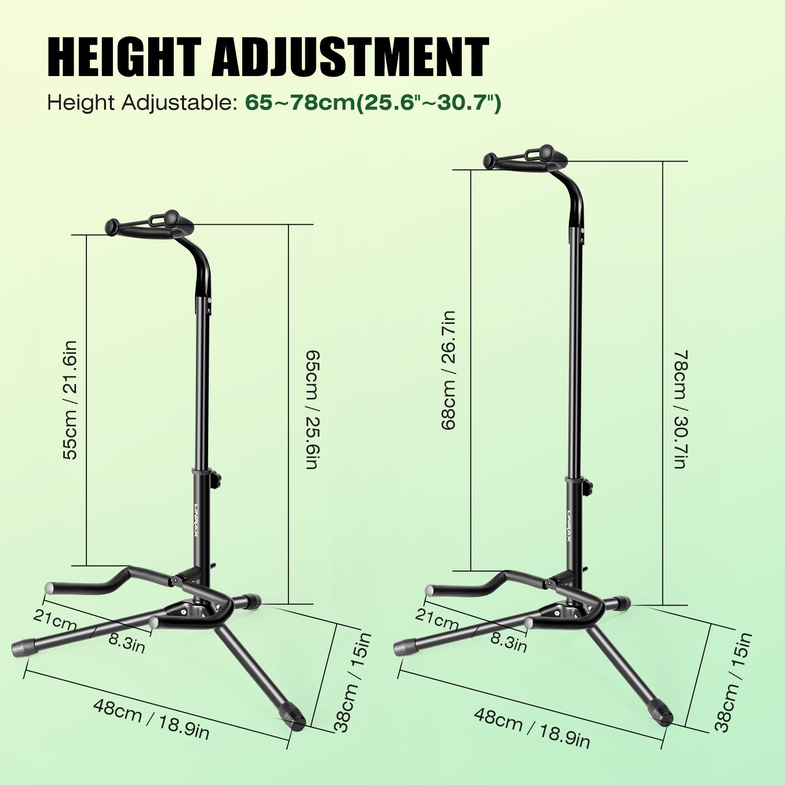 Linrax Guitar Stand with Neck Holder, Folding Guitar Stand, Adjustable Height, Non-Slip Rubber and Foam Arms - Image 2