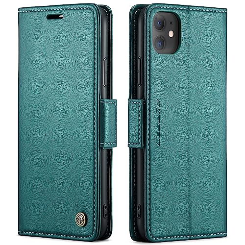 Coque pour iPhone 11 étui portefeuille en cuir vert avec blocage RFID