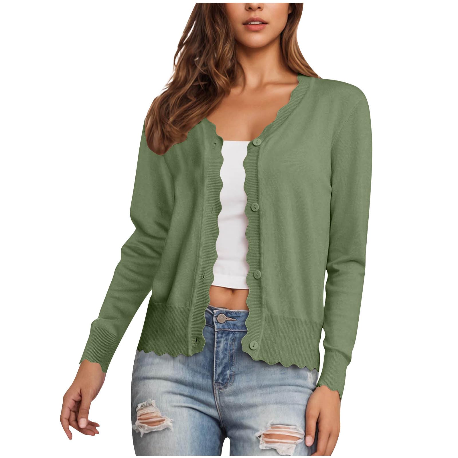 Cardigan Femme Manches Longues, Col En V Avec Boutons - Léger, Décontracté Et Chic - Pour Le Printemps Et L'automne