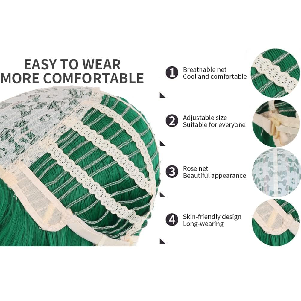 BERON Emerald Green Wig Long Curly Dark Green Synthetic Wigs for Women Cosplay Daily Party Hairnet Included - Image 5