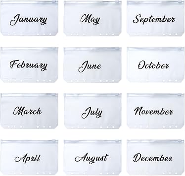 Frosted Money Saving Envelopes A6 Binder Pockets 12 Months Printed Labeled Cash Envelopes for Budgeting PVC Money Organizer Monthly Cash Stuffing Zipper Pouch for Challenge Budget Wallet