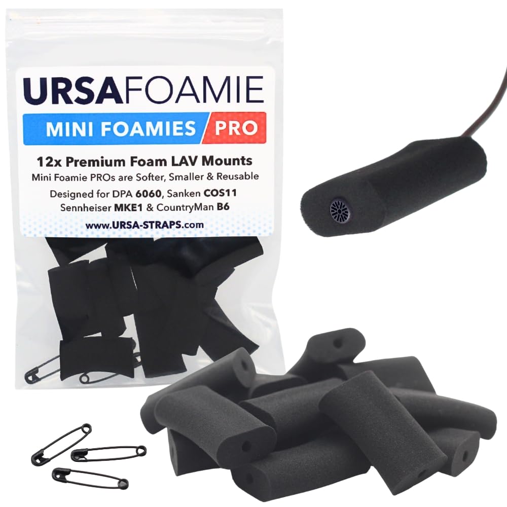 URSA Straps Mini Foamies: Soft Mini Foam Mounts for Wireless Lav Mics. Can be stuck directly to the skin or costume. Fits SANKEN COS11, DPA 6060, Countryman B6, Sennheiser MKE1 (Pack of 12) (Black)