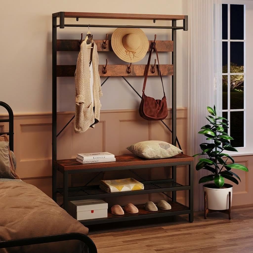 Multifunktions-Garderobe mit Schuhbank, 101x183x40cm