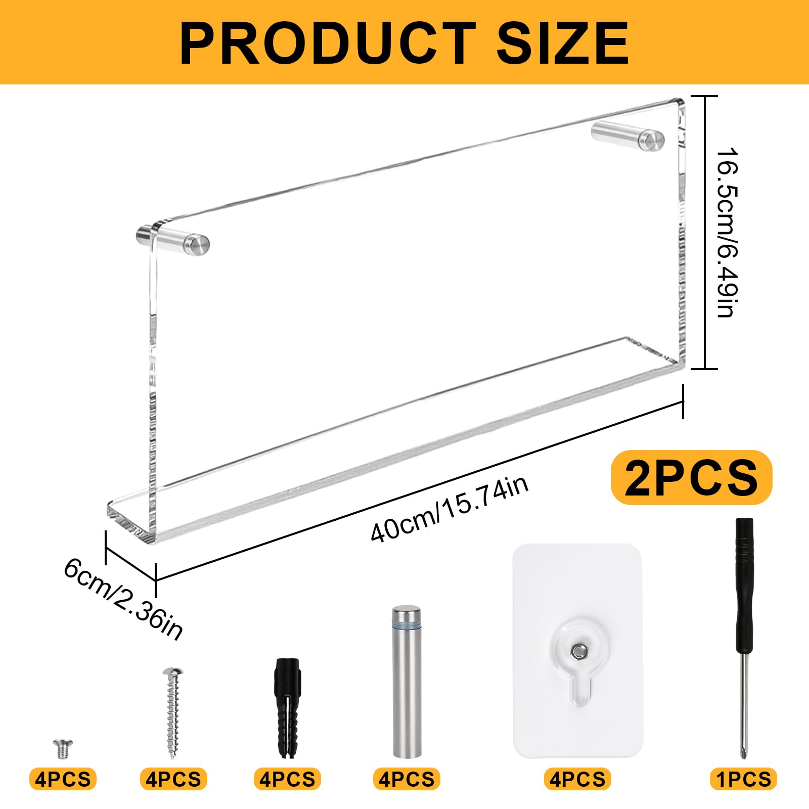Revistero de acrílico para pared, 2 unidades, 40 cm, estante transparente para folletos, estantería para libros, organizador para oficina, carta, dormitorio, escuelas, sala de estar