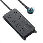 TROND Barre d'alimentation à prise plate avec protecteur de surpression 1700J, 2 USB C 5ft Noir 7 Un large espacement, 14AWG Cordon d'extension de service lourd à l'intérieur, mur pour dorme et derrière TV, ETL Inscrit