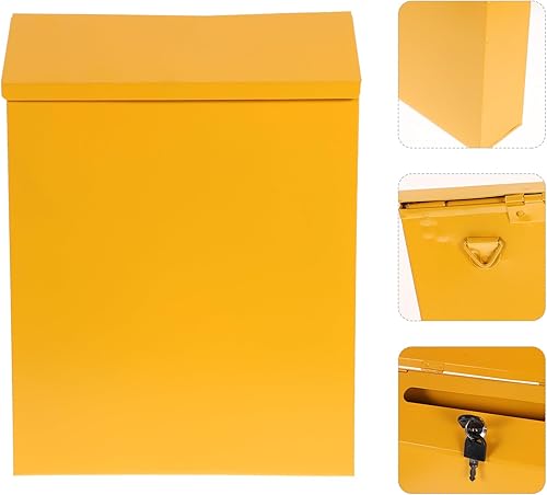 Miniatura 8 de Buzón de metal amarillo con bloqueo montado en la pared para sobres, cartas y boletas, almacenamiento seguro para el hogar, la oficina o la escuela