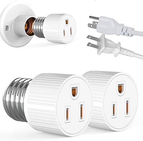 Luntak Adaptador de enchufe a enchufe de 23 clavijas para exteriores adaptador de bombilla E26 convertidor de enchufe resistente al calor enchufe