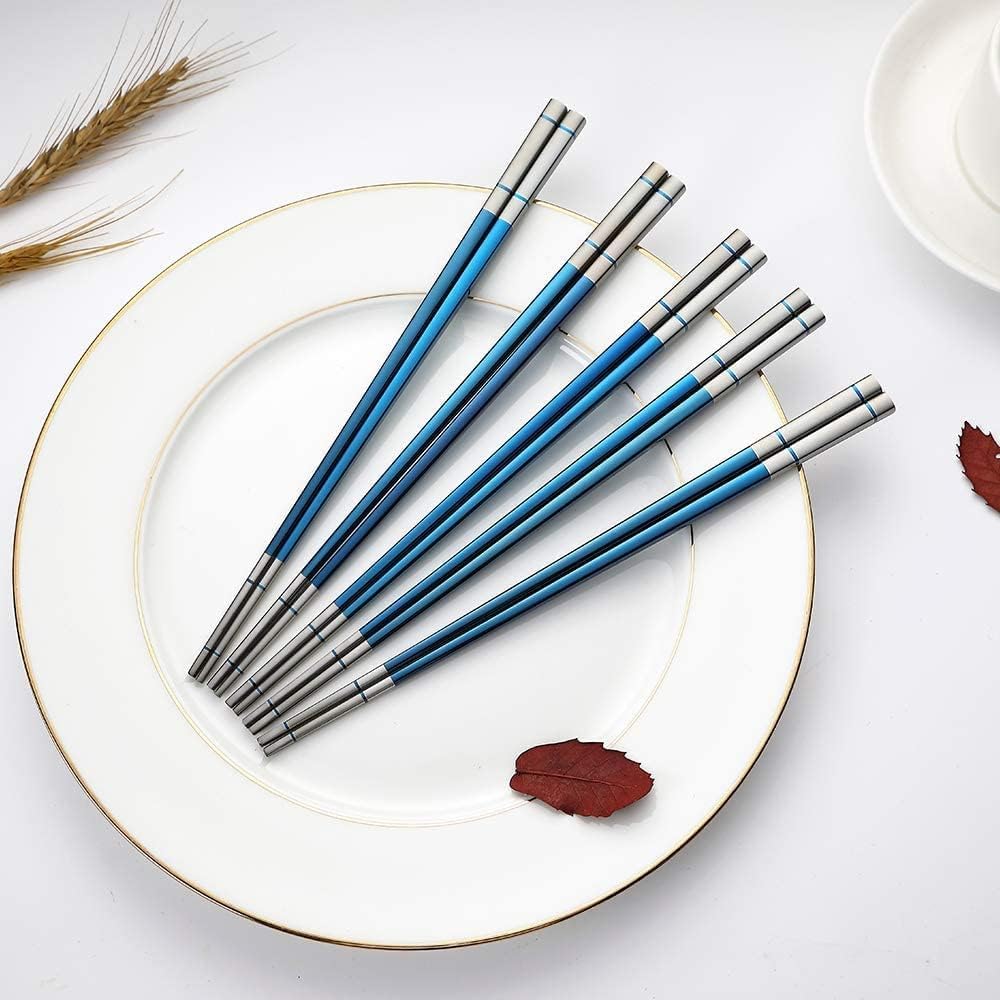 Bacchette In Acciaio Inox 304 – Set 7 Paia, Quadrate, Lavabili In Lavastoviglie, Colori Assortiti (Blu)