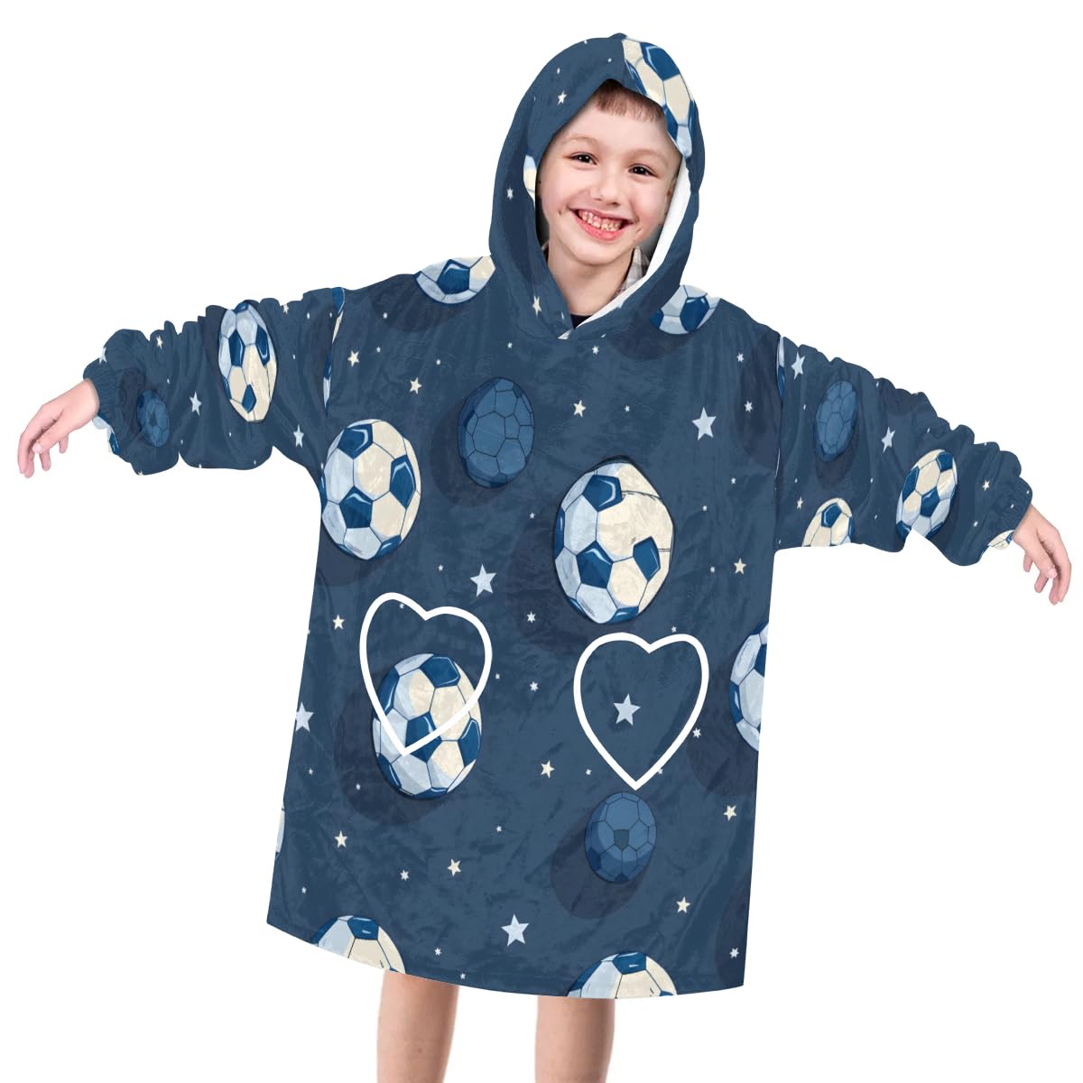 Pardick Wearable Blanket Hoodie for Kids, Sports Soccer Fleece Sweatshirt Blanket Oversized Blanket Sweatshirt with Pocket Flannel Warm Hooded Blanket 6-10 Year Old Girl Boy Gift, One Size