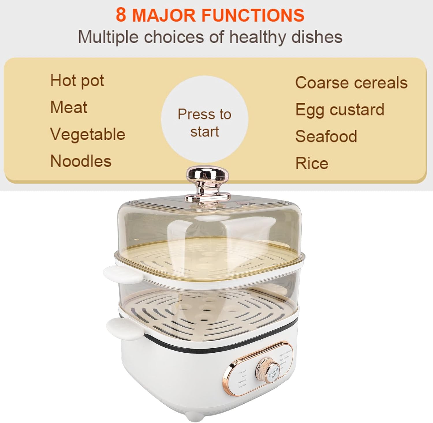 1200W Electric Food Steamer, 10.5L 2 Tier Steamer Pot, Steaming Cookware with 10.5L Stackable Baskets and 2.5L Electric Hot Pot, Vegetable Steamer Cooking Pot for Vegetables (US