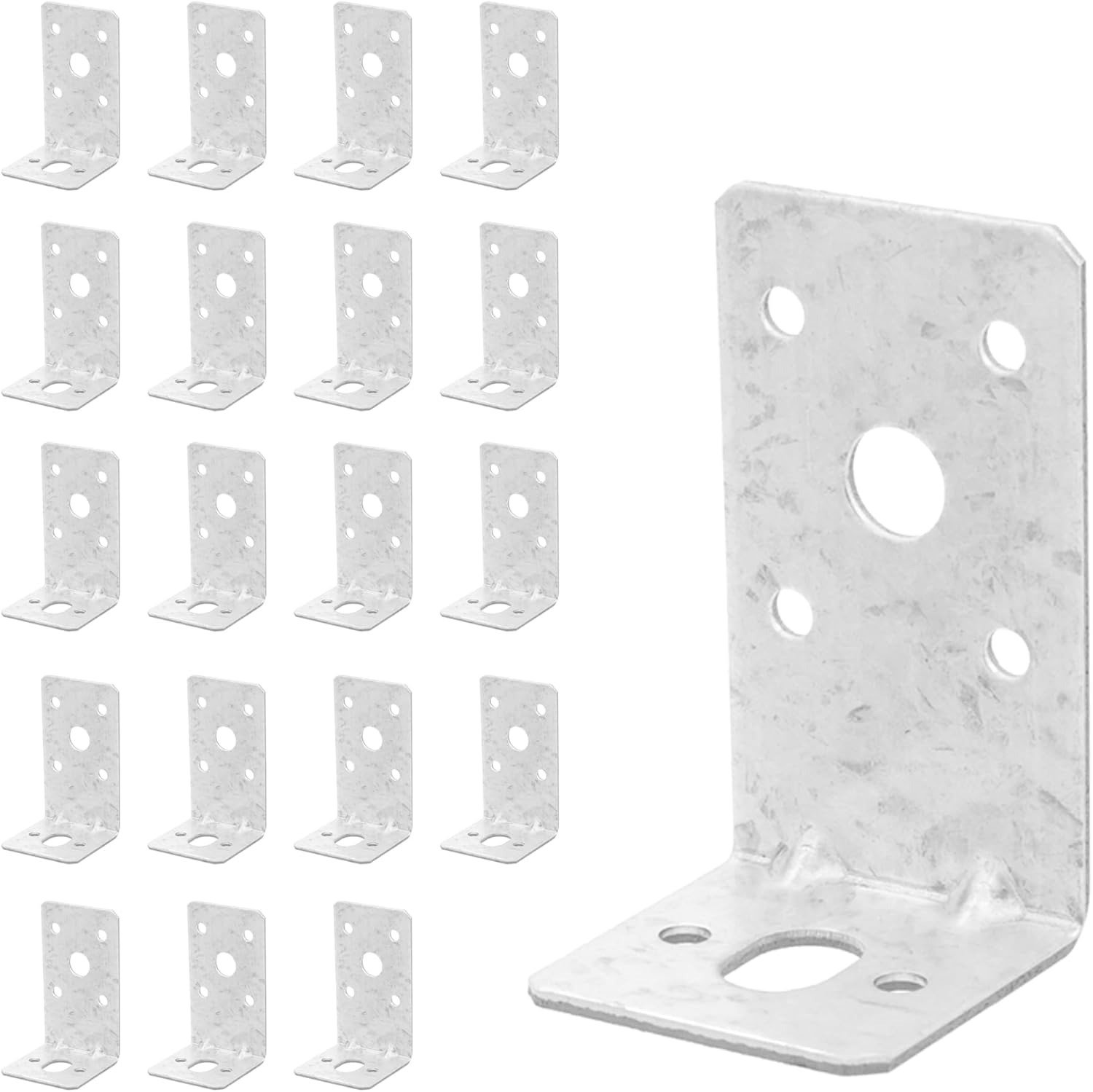 20 Pcs mBracket L Right Angle Bracket,High Zinc Metal Joint Corner Brace with Reinforcement Rib, Dual Hole Design for Wood Shelves, Furniture, Steel Pipe Connections 1-9/16"x1-9/16 x2-3/4 14Ga 2mm