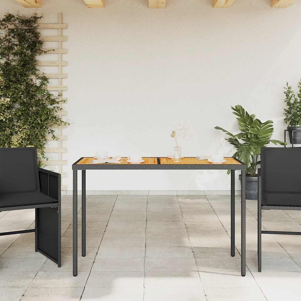 Stół ogrodowy z blatem z drewna akacjowego, 115 x 54 x 74 cm, stabilna rama z polirattanu, odporna na warunki atmosferyczne i promieniowanie UV, idealny jako stół balkonowy, taras lub stół