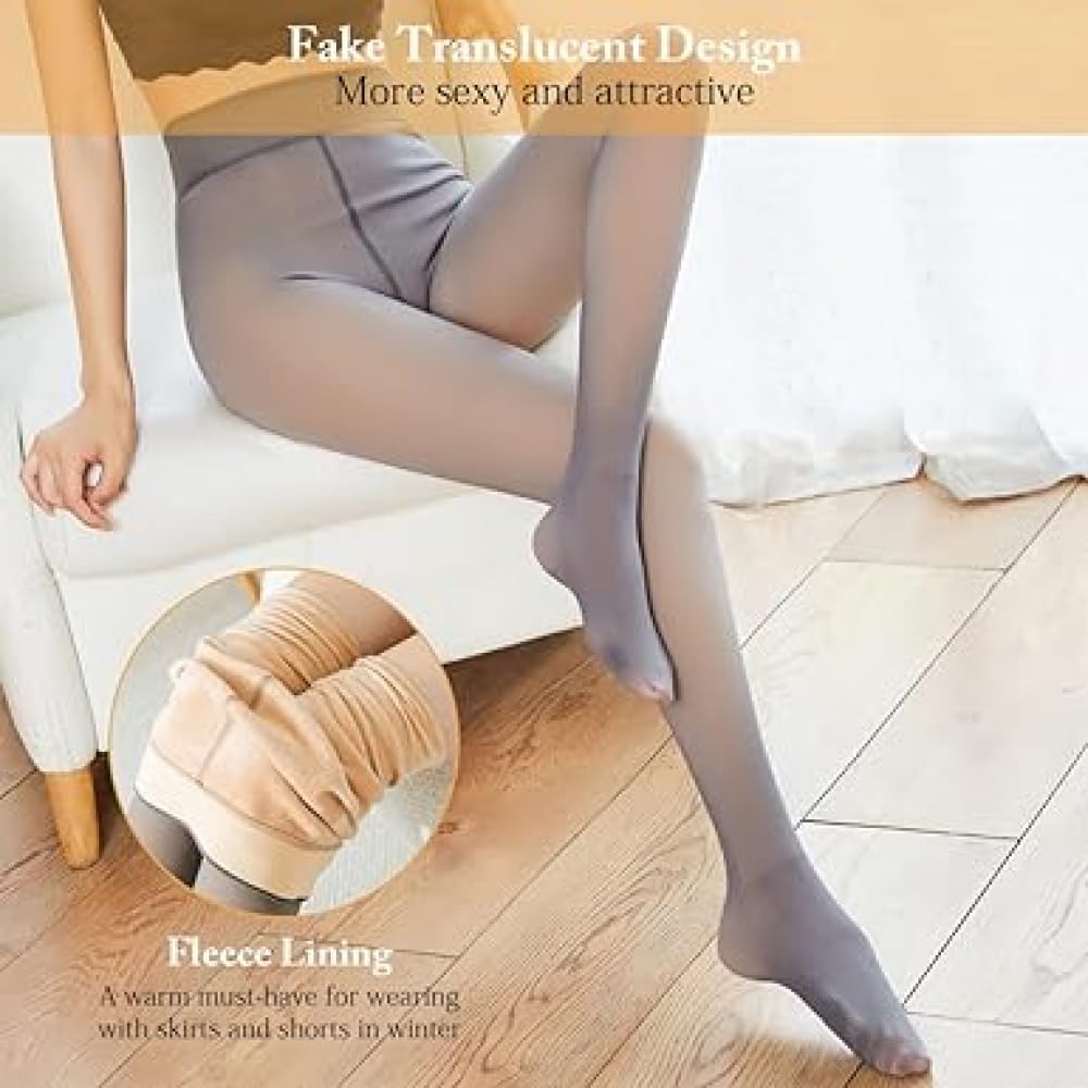HAZARA Collant invernali caldi da donna semitrasparenti, collant in pile caldo all'aperto, collant invernali da donna perfetti dimagranti imitazione calze calde-C